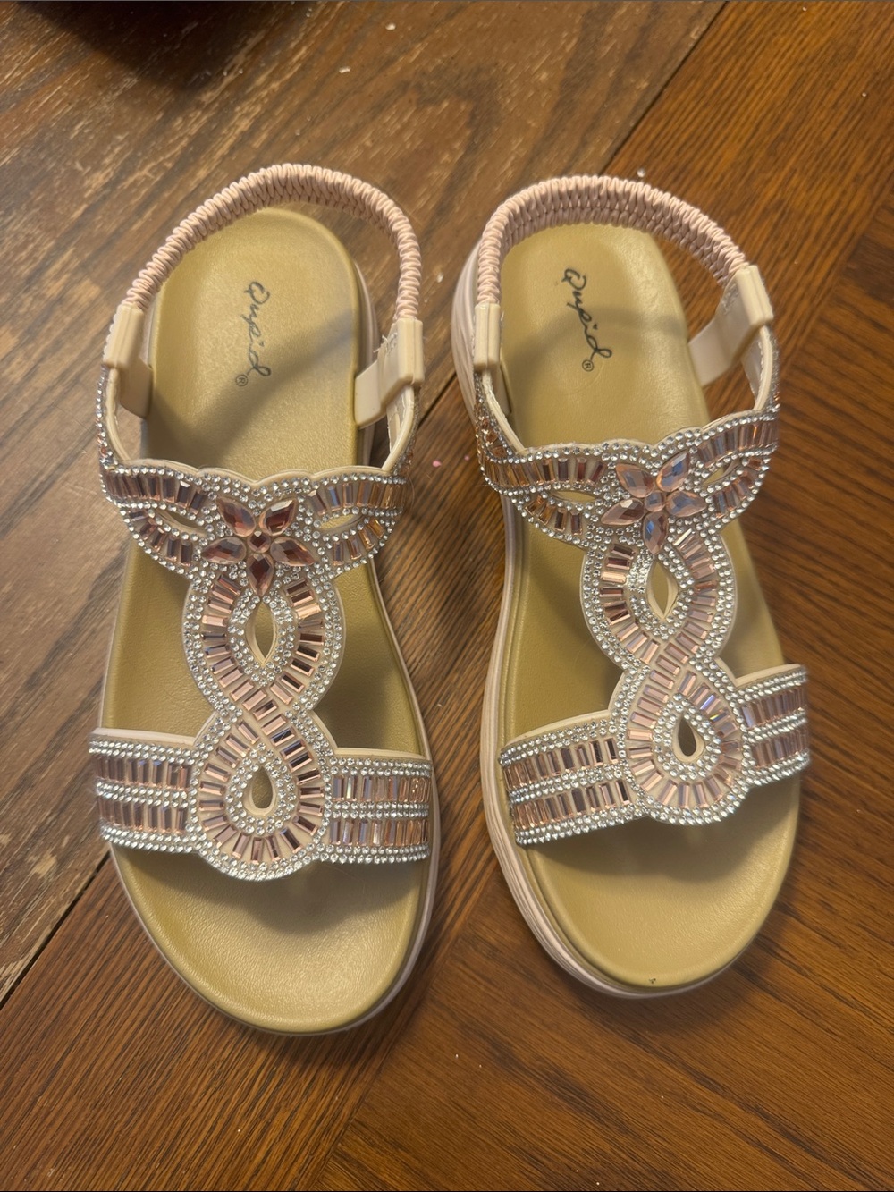Qupid Pink Jeweled Slingback Sandals